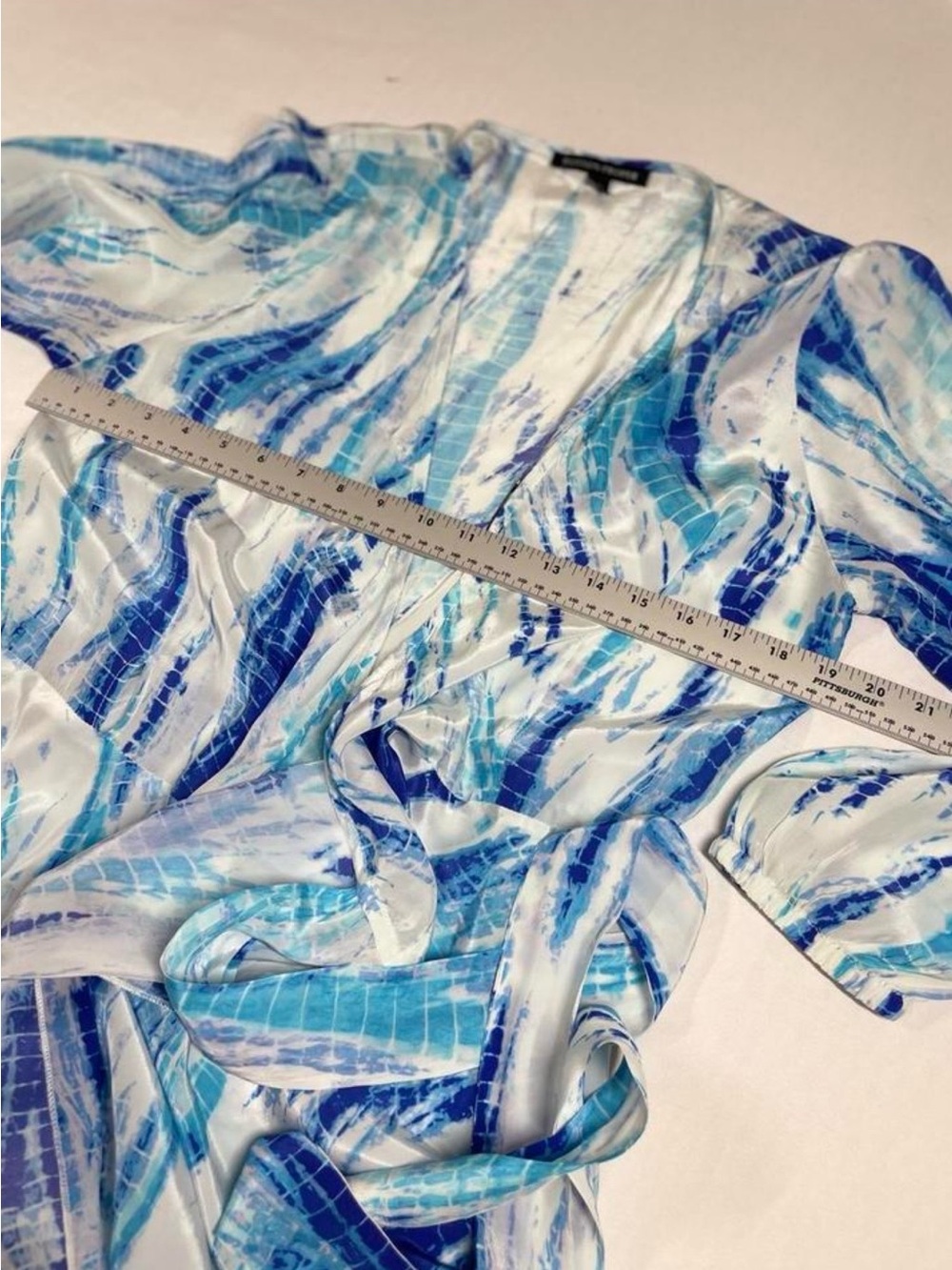 Boston Proper Blue Tie-Dye Faux Wrap Long Sleeve Maxi Dress Size L - Picture 7 of 11